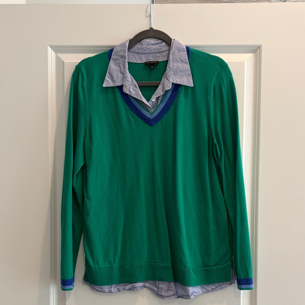 Talbots Emerald Sweater with Navy Trim